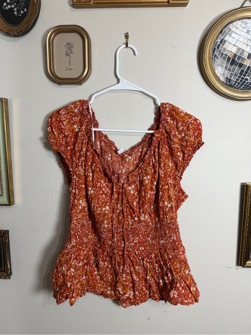 Rust Floral Ruffle Peplum Top - Women